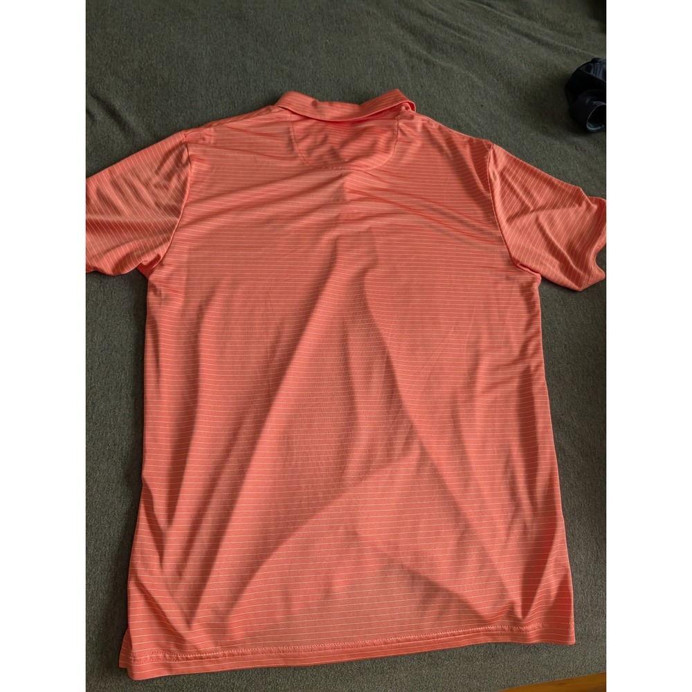 Jack Nicklaus Mens Golf Polo Shirt Medium Coral Pink Striped Golden Bear Logo - Picture 7 of 7